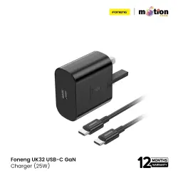 FONENG 25W GaN USB-C Wall Charger With Type-C Cable (UK32) - Black