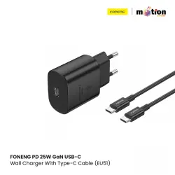 ONENG PD 25W GaN USB-C Wall Charger With Type-C Cable (EU51) Black