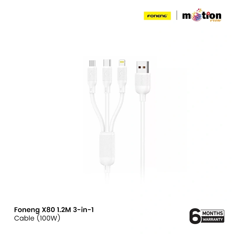 Foneng X80 1.2m 3-in-1 USB to USB-C Lightning & Micro USB Cable